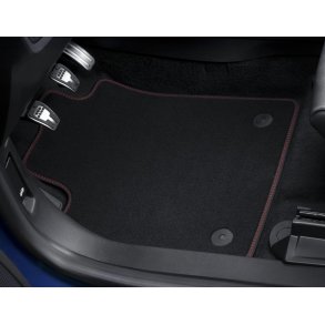 Gulvmtter, premium velour for + bag, sort med rde syninger.